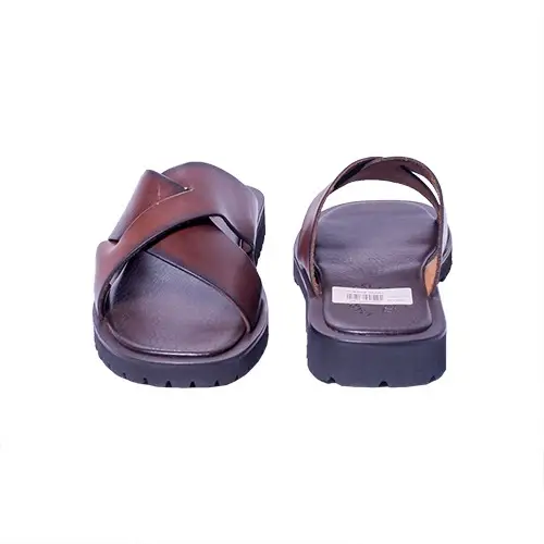 Lartangiano Cross Leather Slippers - Brown