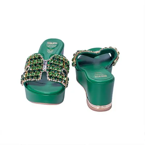 Stefania Pellicci Wedge Slippers - Green