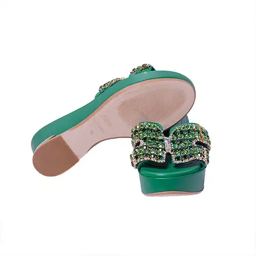 Stefania Pellicci Wedge Slippers - Green