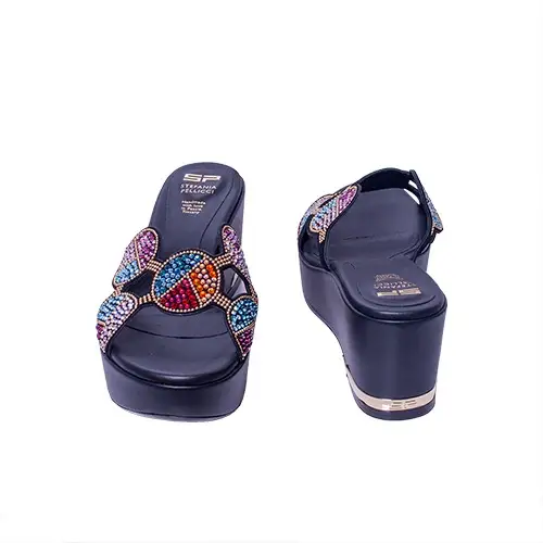 Stefenia Pellicci Black Multicolor Wedge Slippers