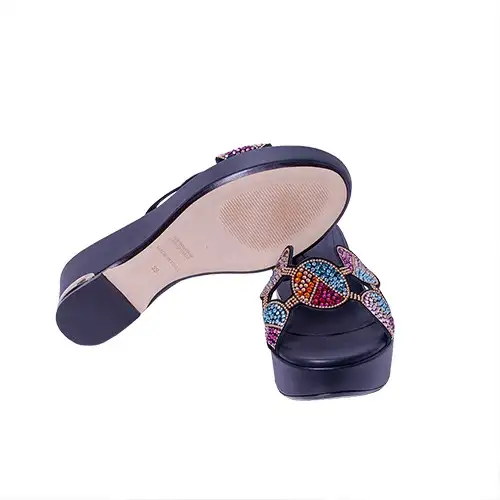 Stefenia Pellicci Black Multicolor Wedge Slippers