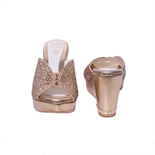 Stefenia Pellicci Gold Wedge Slippers